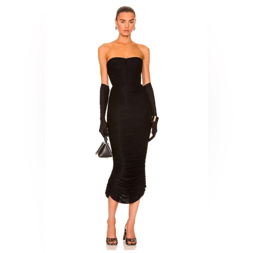 Parton Ruched Strapless Dress With Gloves - Picture 1 of 10